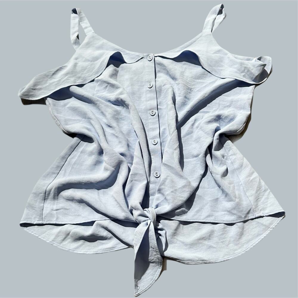 Women’s baby blue tied sleeveless off shoulder top button up naked zebra medium